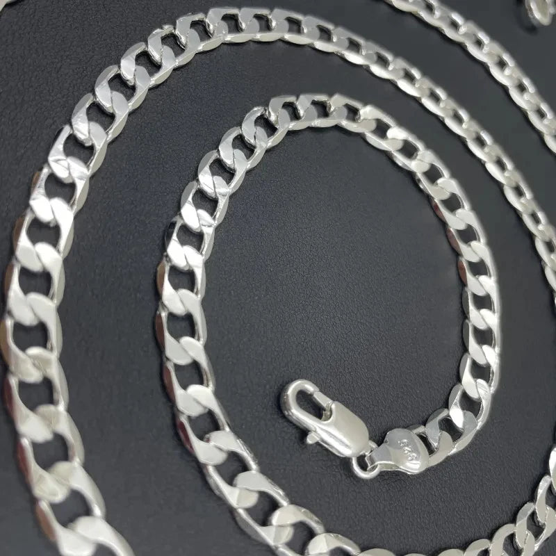Men’s 925 Sterling Silver Necklace – 2mm to 12mm, 40–75cm Chain with Lobster Clasp, Unisex Fine Jewelry