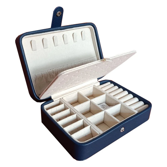 New Leather Portable Jewelry Box – Double Layer, Holds 68 Earrings