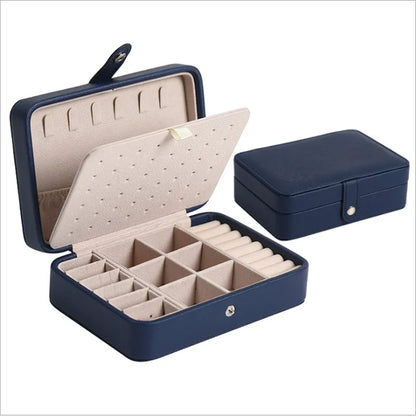 New Leather Portable Jewelry Box – Double Layer, Holds 68 Earrings