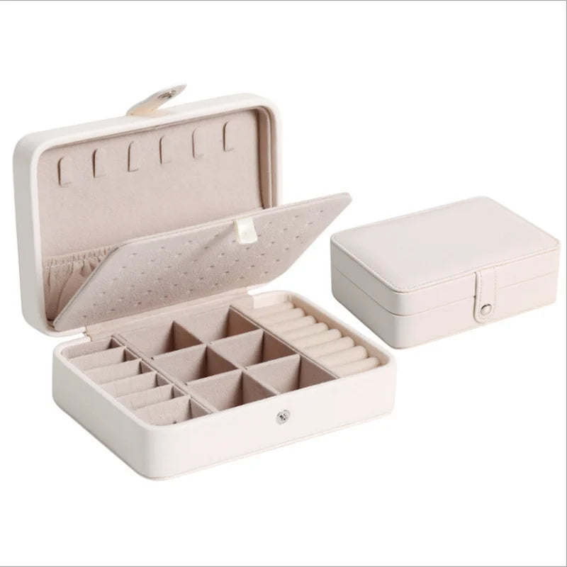New Leather Portable Jewelry Box – Double Layer, Holds 68 Earrings