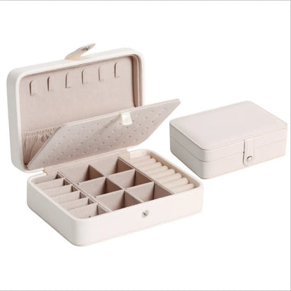 New Leather Portable Jewelry Box – Double Layer, Holds 68 Earrings