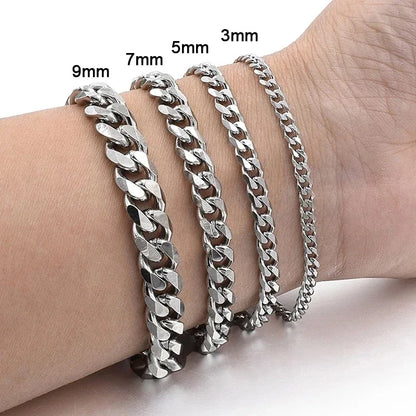 New Trendy Cuban Chain Bracelet – Stainless Steel Men & Women Jewelry Gift (3/5/7/9mm)
