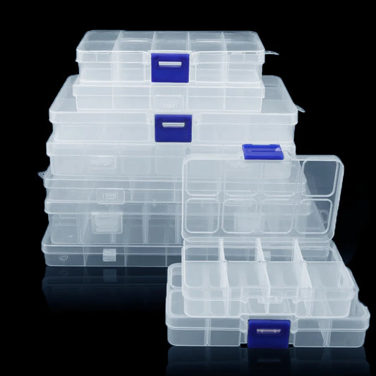 Plastic Jewelry Box – Adjustable 10/15/24 Compartment Slot Organizer