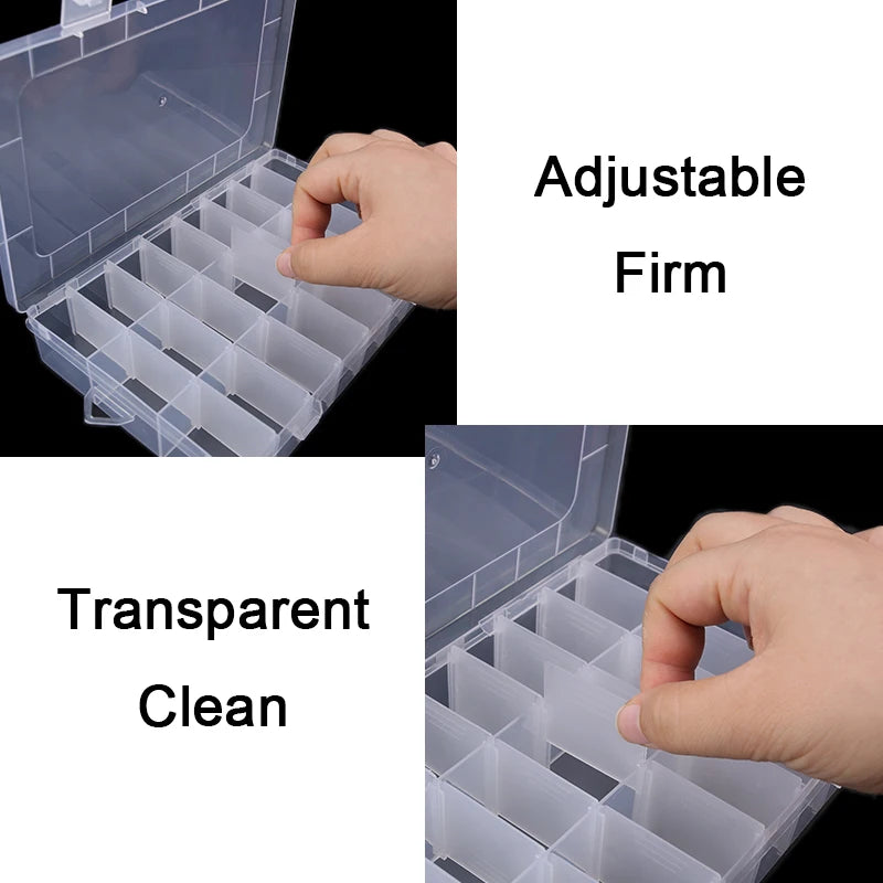 Plastic Jewelry Box – Adjustable 10/15/24 Compartment Slot Organizer