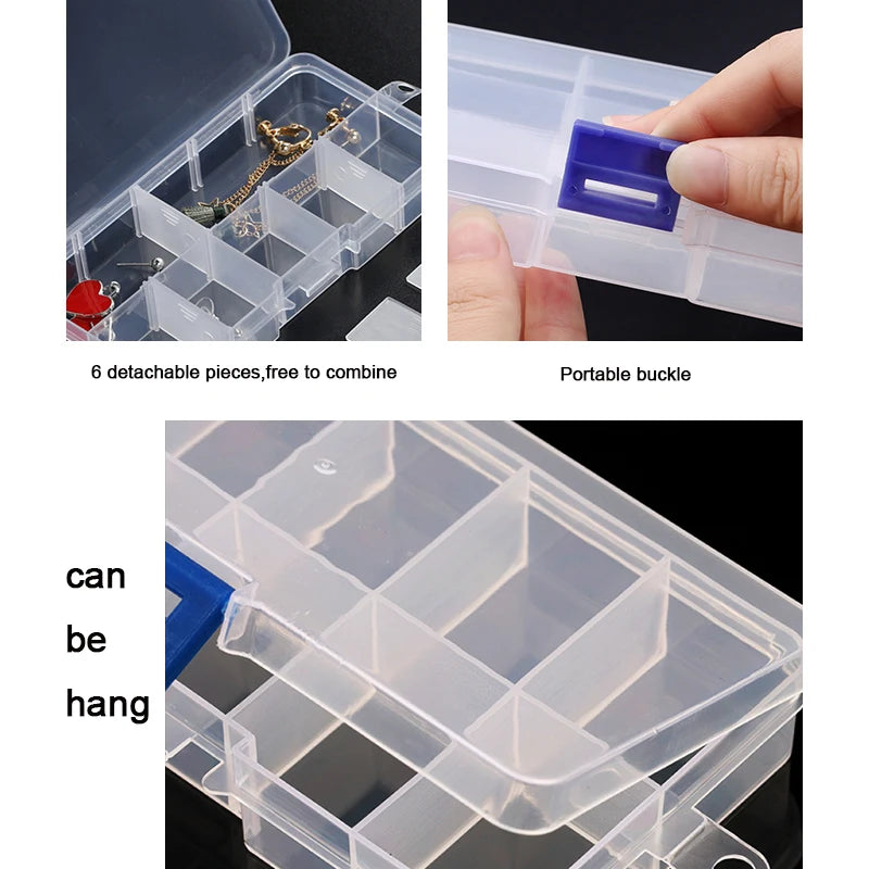 Plastic Jewelry Box – Adjustable 10/15/24 Compartment Slot Organizer