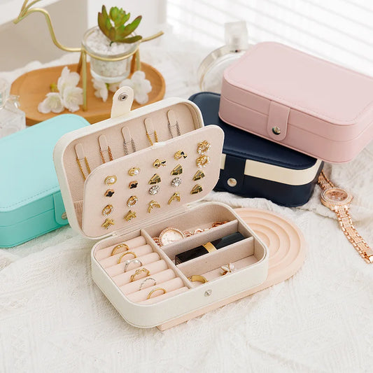 Portable Jewelry Box – Leather Travel Organizer Case for Earrings & Necklaces