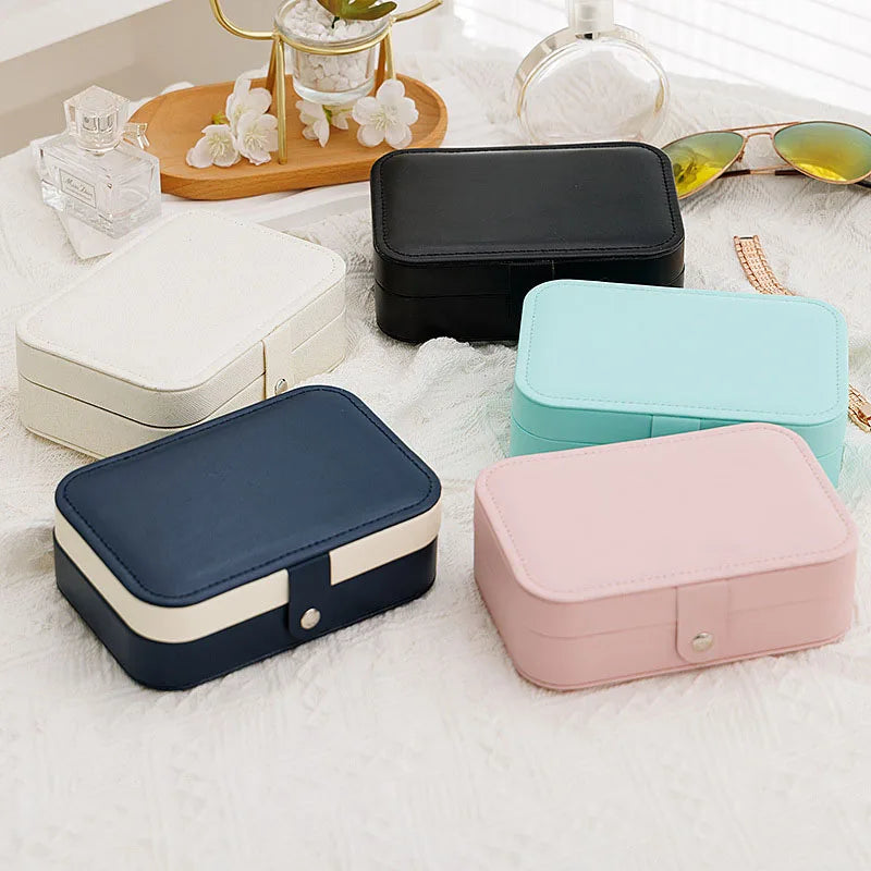 Portable Jewelry Box – Leather Travel Organizer Case for Earrings & Necklaces