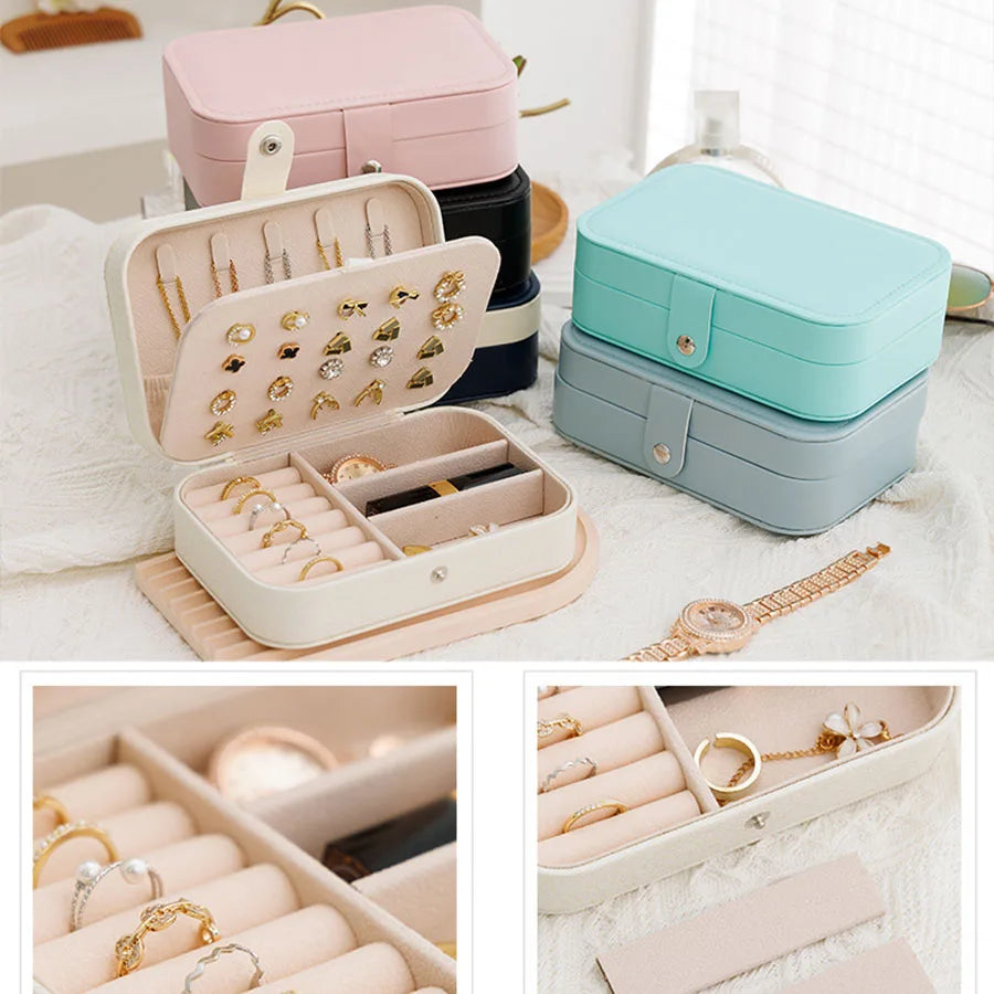 Portable Jewelry Box – Leather Travel Organizer Case for Earrings & Necklaces