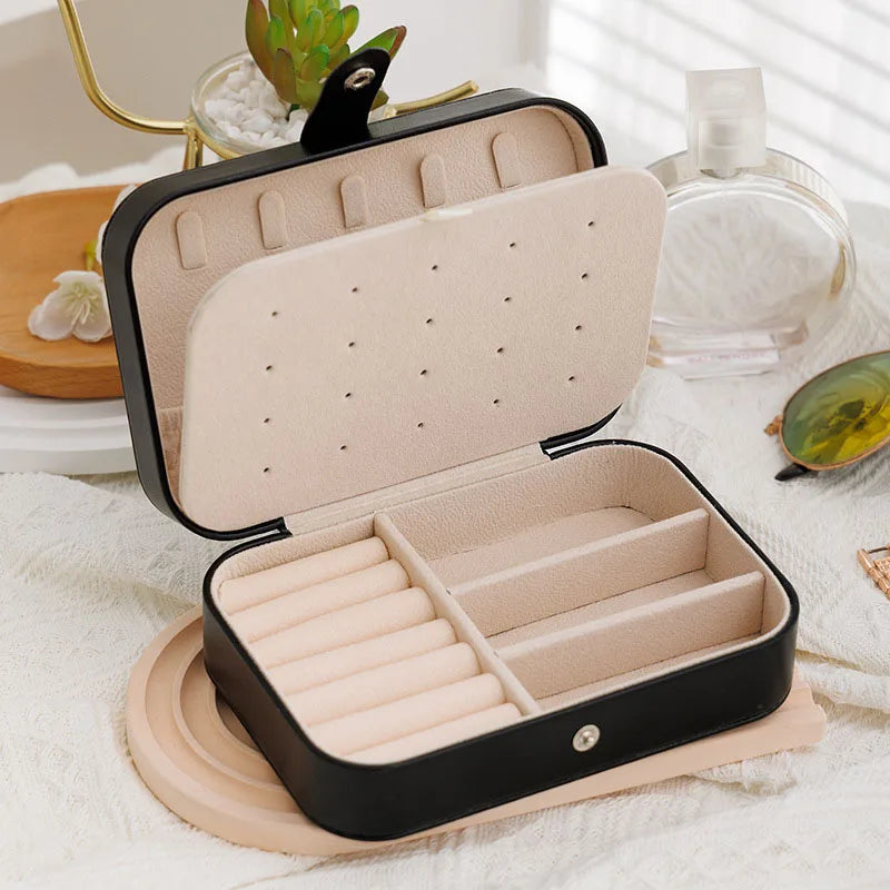 Portable Jewelry Box – Leather Travel Organizer Case for Earrings & Necklaces