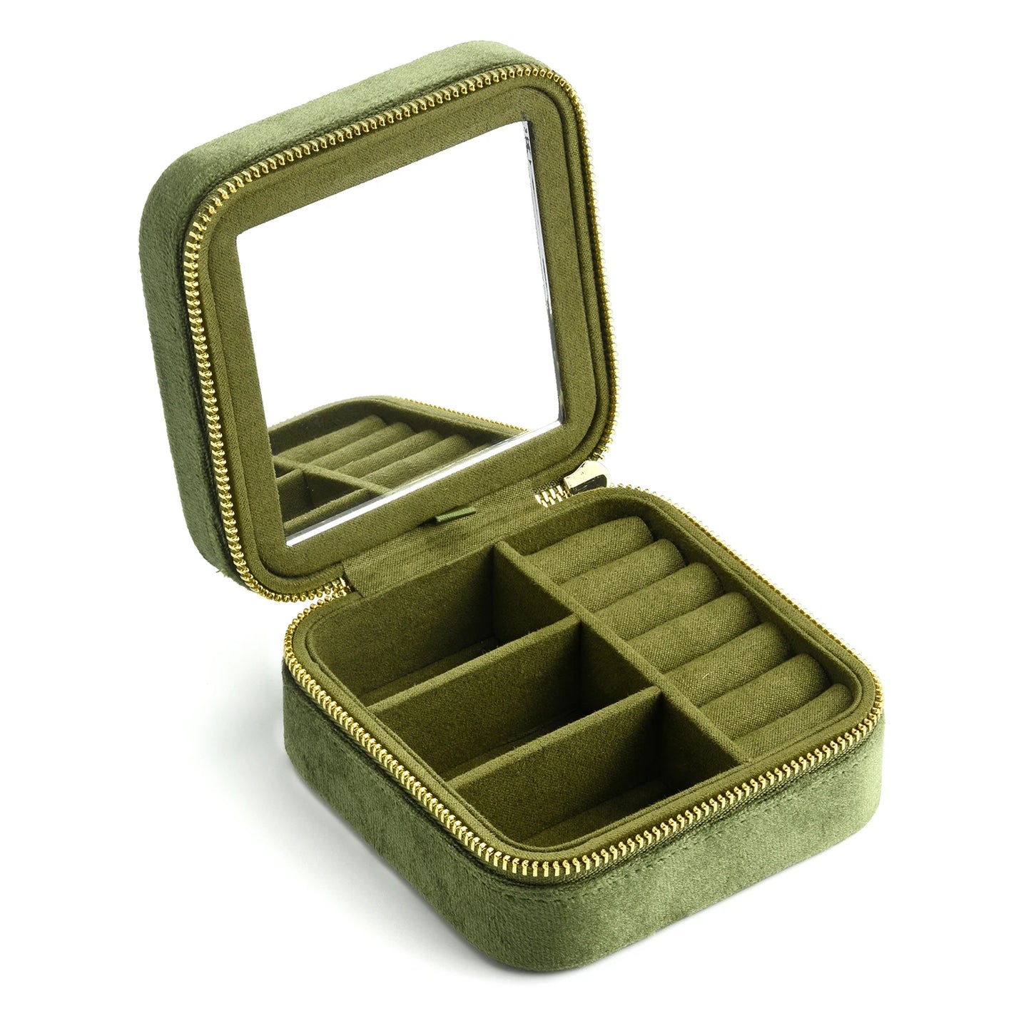 TAIMY Vintage Velvet Jewelry Box – Travel Organizer with Mirror (Retro Green)