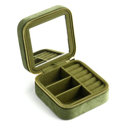 TAIMY Vintage Velvet Jewelry Box – Travel Organizer with Mirror (Retro Green)