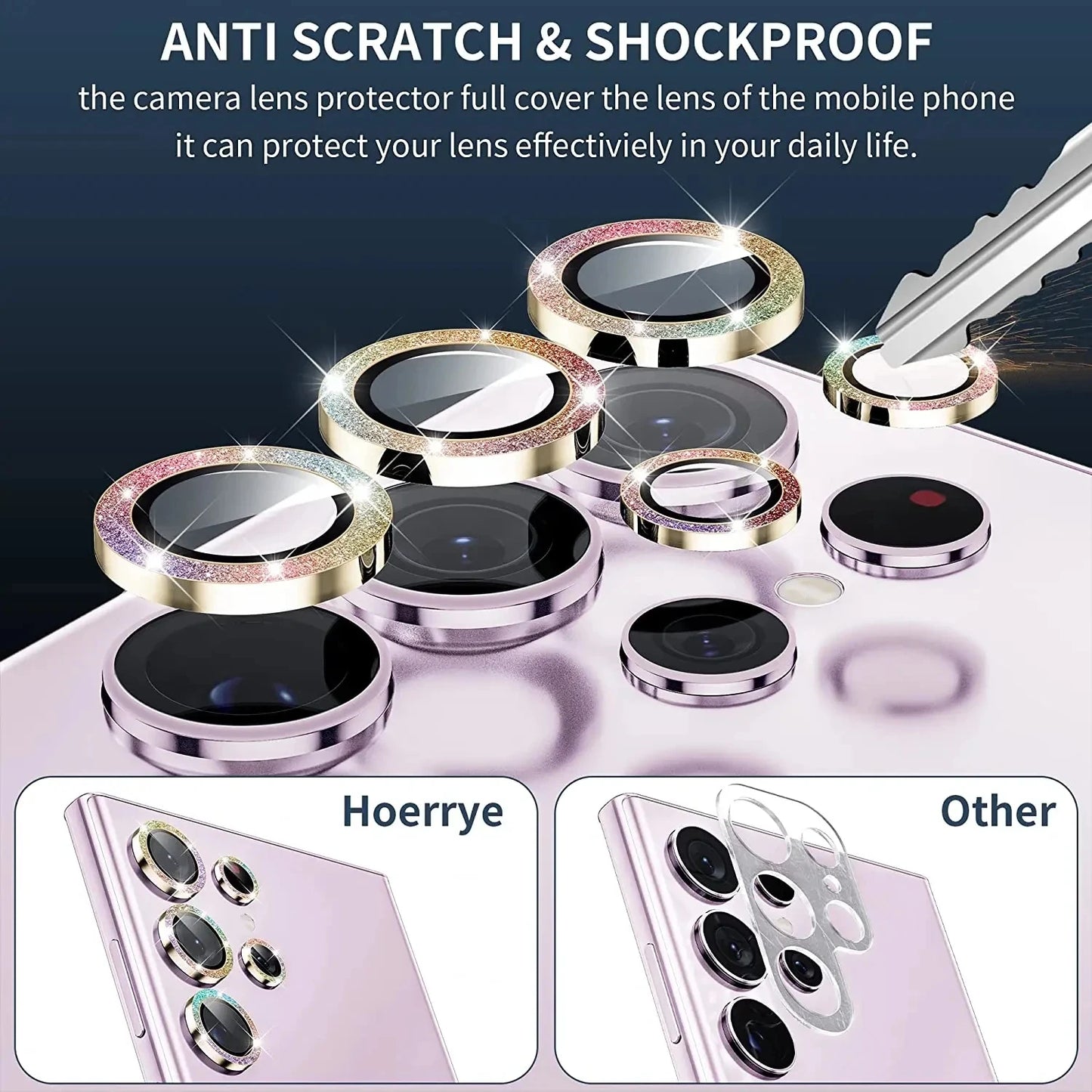 Diamond Glitter Lens Glass For Samsung Galaxy S26 Ultra Plus HD Clear Camera Protector For Samsung S25 S24 Metal Ring Lens Film