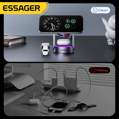 Essager 3 in 1 Magnetic Wireless Charger Qi2.2 25W Fast Charging Stand For iPhone 17 16 Pro Max  Apple