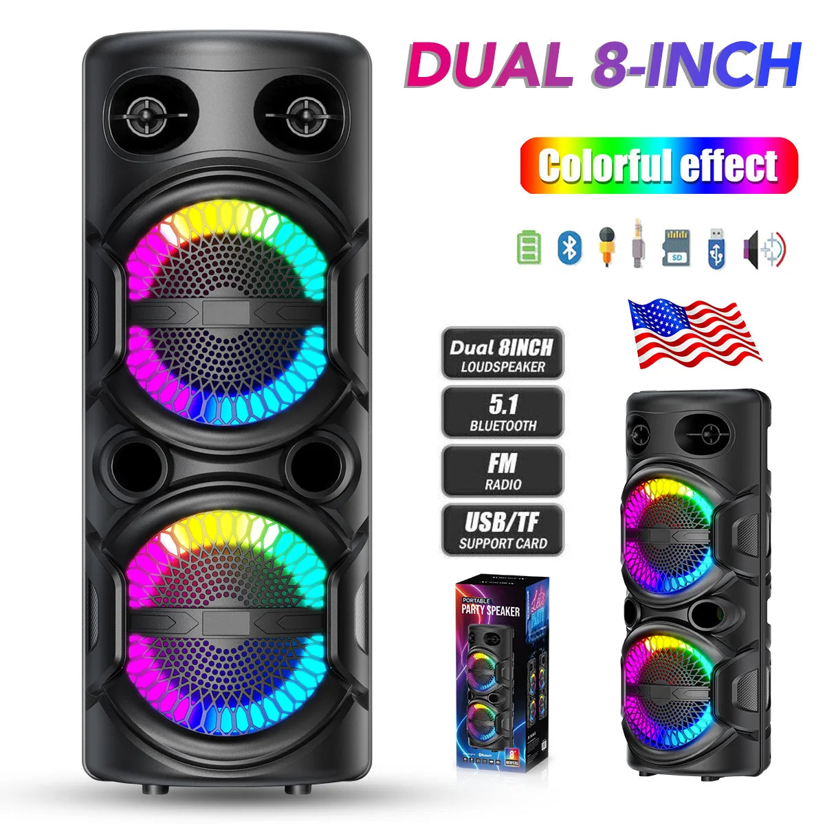 3000W Portable Bluetooth Speaker Sub Woofer Heavy Bass Sound System Party Dj Karaoke Rechargeable Loud Speaker