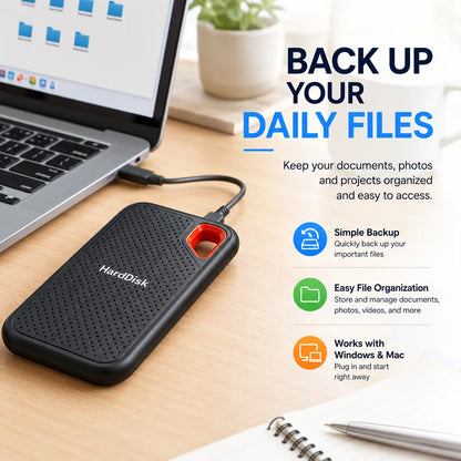 1TB External Hard Drive 2TB Portable SSD USB-C Fast Storage Disk for Laptop Mac PC Phone Photo File Backup