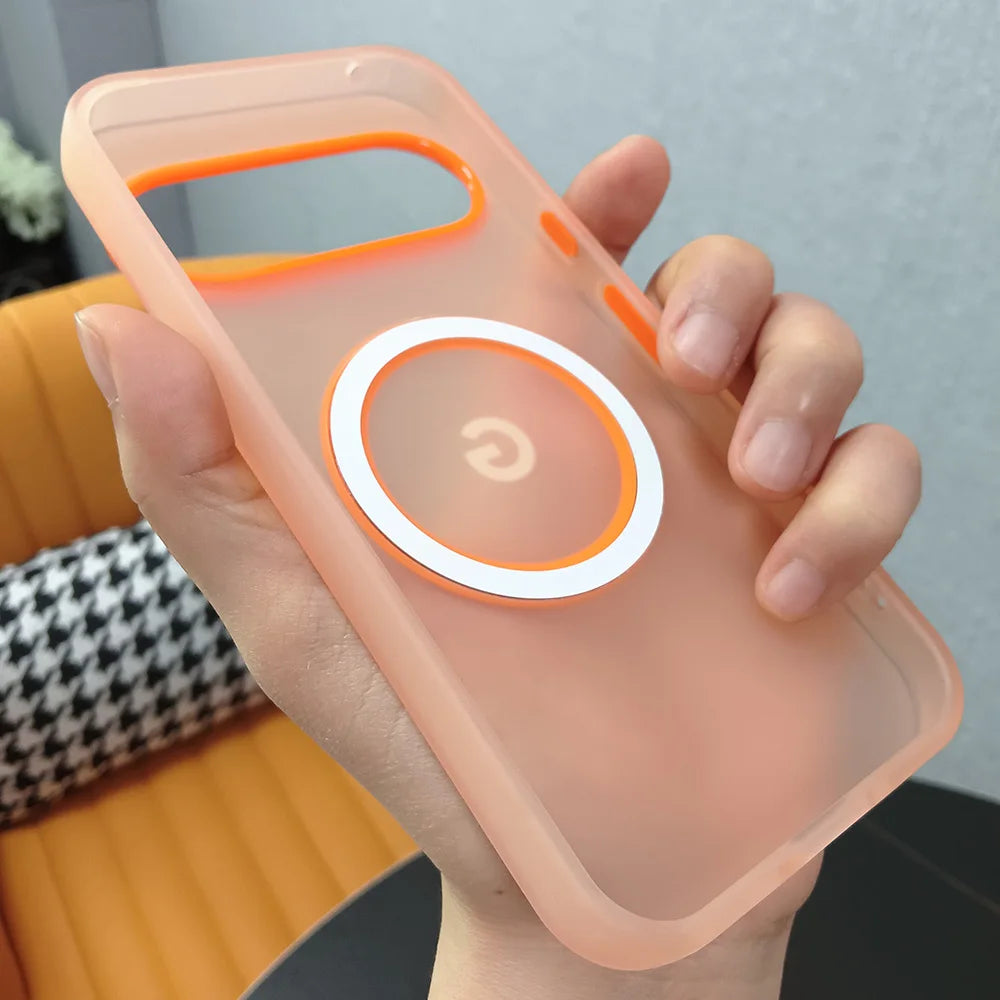 PC Magnetic Frosted Transparent Phone Case with Lanyard For Google Pixel 10 9 8 Pro XL 9a 8a For Magsafe Matte Translucent Cover