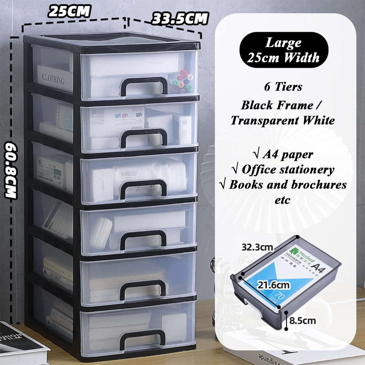 Clear Desktop Storage Box with Drawer Heightened Table Organizer Plastic Office storage cabinet  for Stationery cosmetics