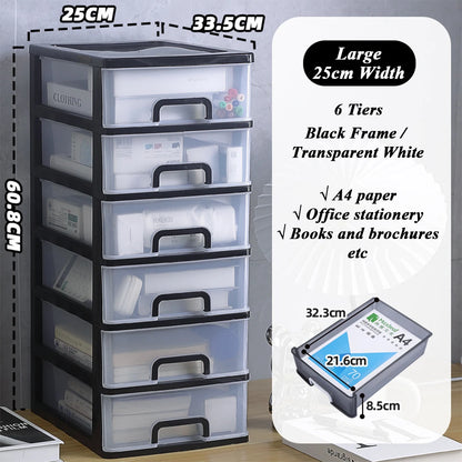 Clear Desktop Storage Box with Drawer Heightened Table Organizer Plastic Office storage cabinet  for Stationery cosmetics
