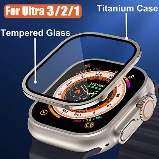 Aluminium Alloy Case+Tempered Glass for Apple Watch Ultra 3 49mm Anti-Scratch Screen Protector iWatch Ultra 2 3 49mm Cover Film