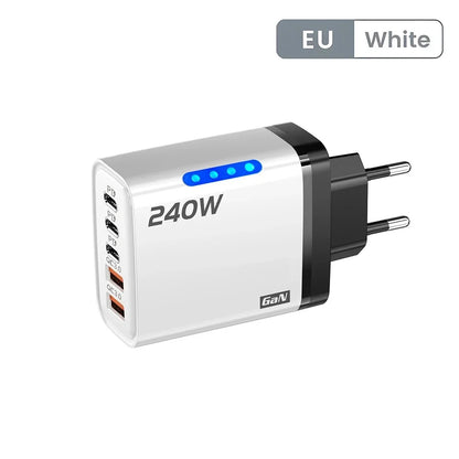 240W 5 Ports GaN Fast USB Charger Multi Port Wall Power Adapter Quick Charge Phone Charger EU US Plug For iPhone Samsung Xiaomi