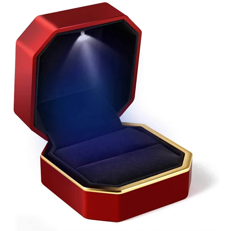 LED Jewelry Ring Box – Luxury Velvet Pendant & Necklace Display with Light for Proposal & Engagement