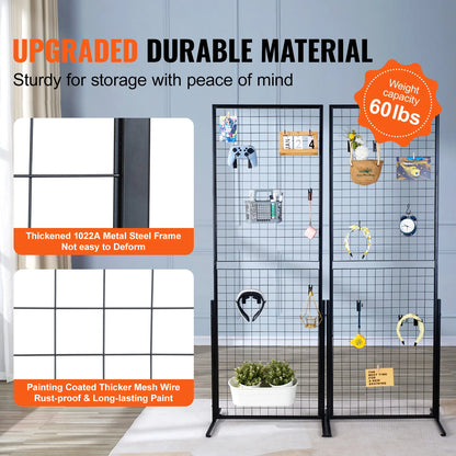 SucceBuy Grid Wall Panels Tower Wire Gridwall Display Racks Double Side Gridwall Panels for Art Craft Shows Retail Shop w/ Hooks