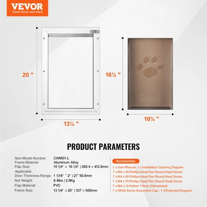 SucceBuy Pet Door Aluminum Frame with Lock and Flap System Weatherproof Doggy Door Easy to Install in Interior or Exterior Doors
