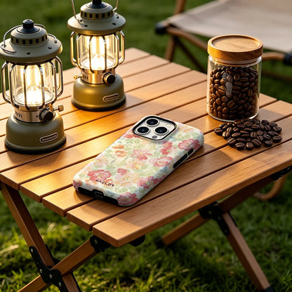 Pink Orange Floral Bumper Case Dual Layer for iPhone 17 16 15 14 Plus 13 Pro Max Shockproof Hard PC Cover