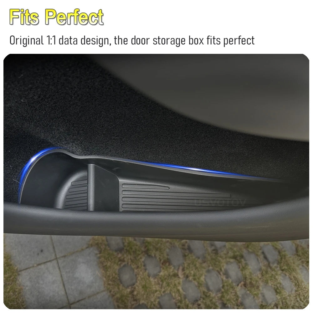USVOTOV Car Door Side Storage Box for 2025 2026 Tesla Model Y Juniper Model 3 Model YL Accessories Door Organizer Tray Trash Can