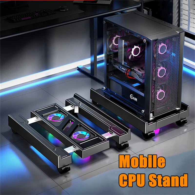 Adjustable Computer Tower Stand with Cooling Fan  Mobile CPU Holder 4 Rolling Casters  PC Floor Cart PC Riser Under Desk CPU