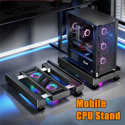 Adjustable Computer Tower Stand with Cooling Fan  Mobile CPU Holder 4 Rolling Casters  PC Floor Cart PC Riser Under Desk CPU
