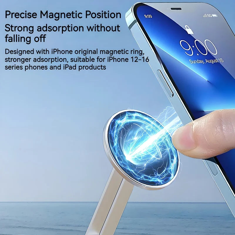2in1 Alloy Desktop Magnetic Tablet Phone Stand, Foldable Three Axis Support 360 Rotation Universal Compatible with Phone & Ipad