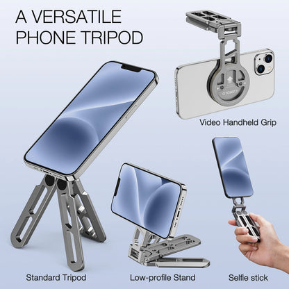 CAMOLO MG-05 Magnetic Phone Holder Magsafe Tripod w/ Arca-Swiss Cold Shoe for Phone Vlog Foldable Desktop Phone Mount for Travel