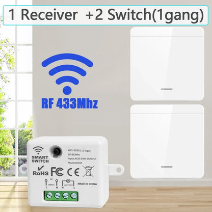 433MHz Wireless Smart Switch 1/2/3 Gang 86 Wall Panel Remote Control Light Switch 10A 110V 220V Home Bedroom Staircase LED Lamp