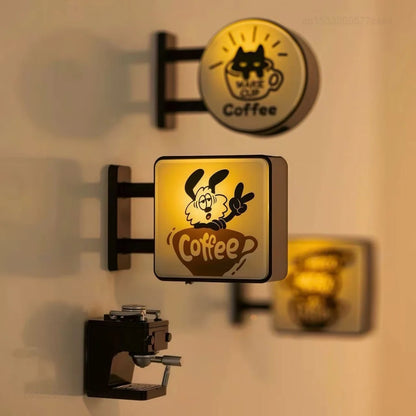Retro Coffee Corner Creative Atmosphere Light Sign Fridge Magnet Magnetic Home Miniature Pegboard Coffee Shop Glowing Decoration
