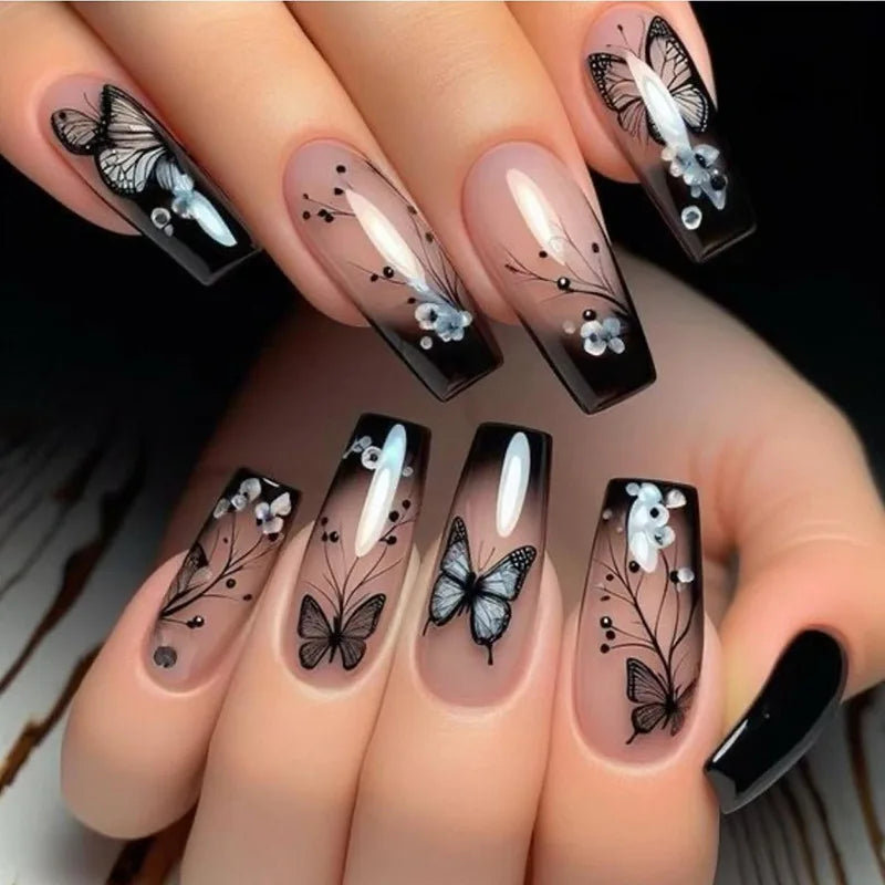 24pcs Simple French Press on Nails Tips Love Stripe Design Short Square False Nails Woman Acrylic Full Cover Nail Art Fake Nail