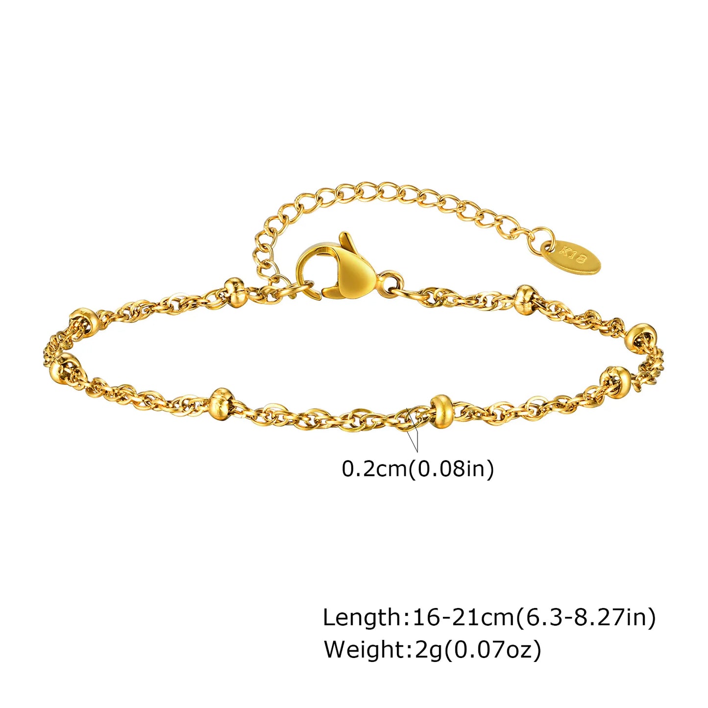 18K Gold Plated Thin Link Stainless Steel Bracelet - Waterproof & Trendy