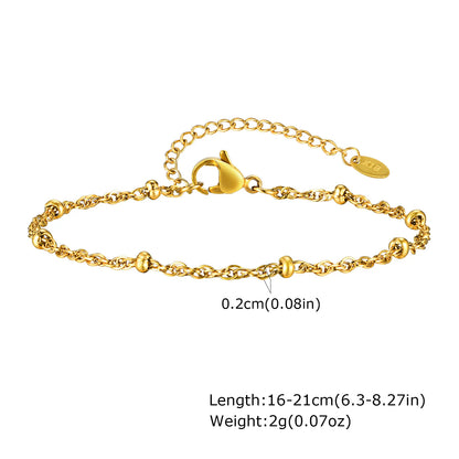 18K Gold Plated Thin Link Stainless Steel Bracelet - Waterproof & Trendy
