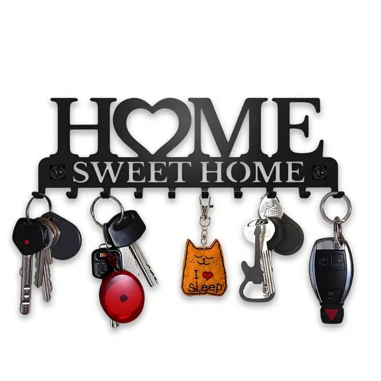 1Pc Black Metal Wall Mount Key Holder, Sweet Home Style Key Rack With 10 Hooks, Practical Key Hanger
