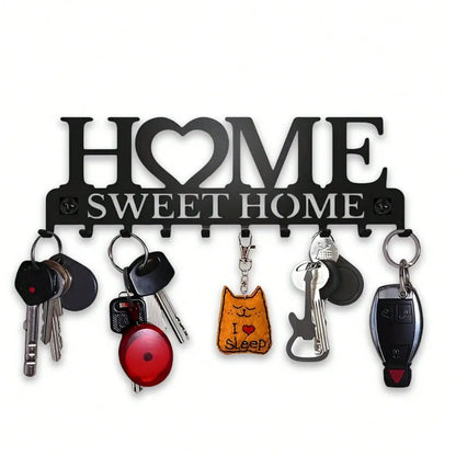 1Pc Black Metal Wall Mount Key Holder, Sweet Home Style Key Rack With 10 Hooks, Practical Key Hanger
