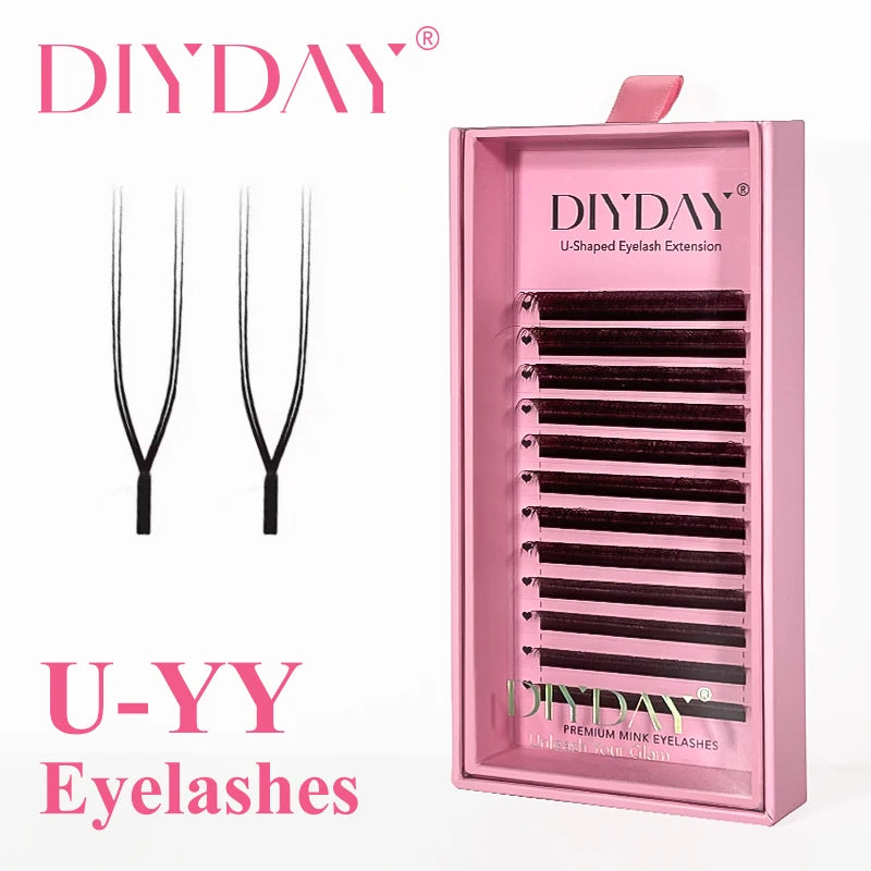 DIYDAY U-shaped YY Eyelash Extension Premium PBT Double Layer U-Shaped YY Lashes Ultra Soft Featherlight False Mink UY Eyelashes