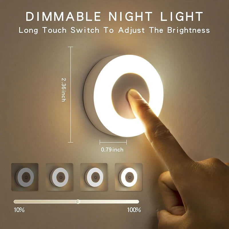 1-6Pcs Energy Saving LED Night Lights Touch Sensor 3 Color Dimmable Wall Night Lamp USB Rechargeable Magnetic Room Aisle Bedroom