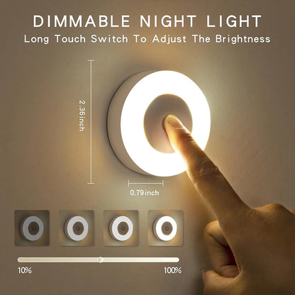 1-6Pcs Energy Saving LED Night Lights Touch Sensor 3 Color Dimmable Wall Night Lamp USB Rechargeable Magnetic Room Aisle Bedroom