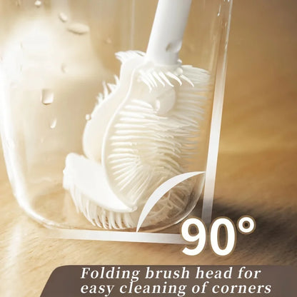 Foldable 360 degree comprehensive cleaning silicone brush with long handle design, reusable for bottles and cups