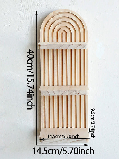 1Pc Boho Style Wooden Wall Shelves - Geometric Wall Mounted Shelves, Natural Wood Finish, Modern Home Decor, Plant Decorative