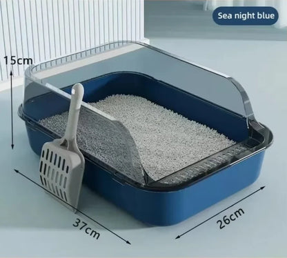 P Semi-Enclosed Cat Litter Box Splashproof Kitten Toilet Tray Pet Cleaning Basin with High Sides for Indoor Use