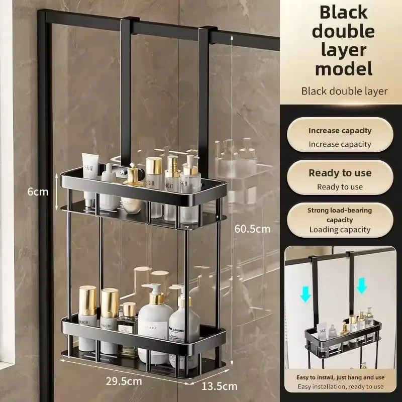 Over the Door Hanging Shower Caddy No-Drill Removable Bathroom Organizer Storage Rack for Shower Gel Soap Towels