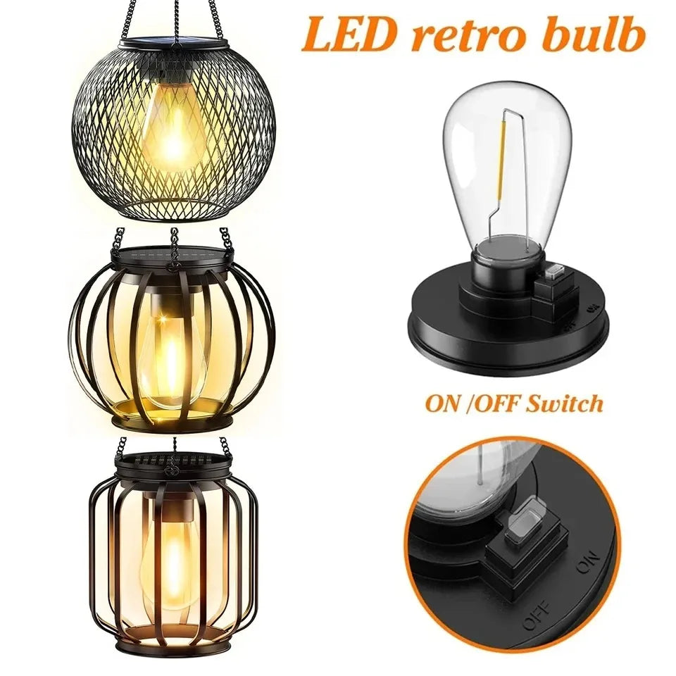 HOMEFISH Solar Lantern LED Light Warm White Outdoor Waterproof Sensor Garden Lamp for Patio Yard Decor Hanging Hollow Design
