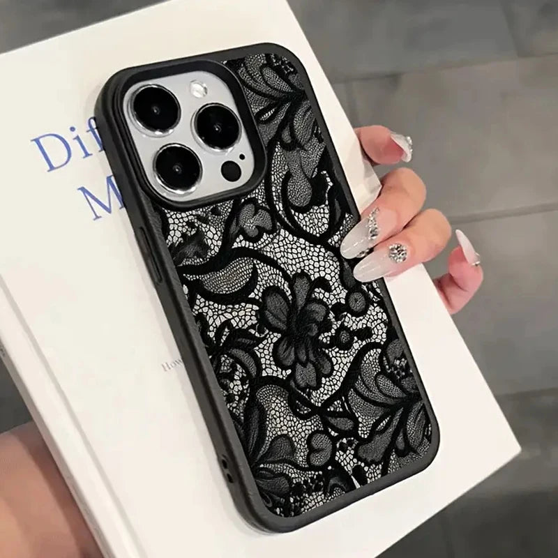 Black Lace Pattern Shockproof iPhone Case