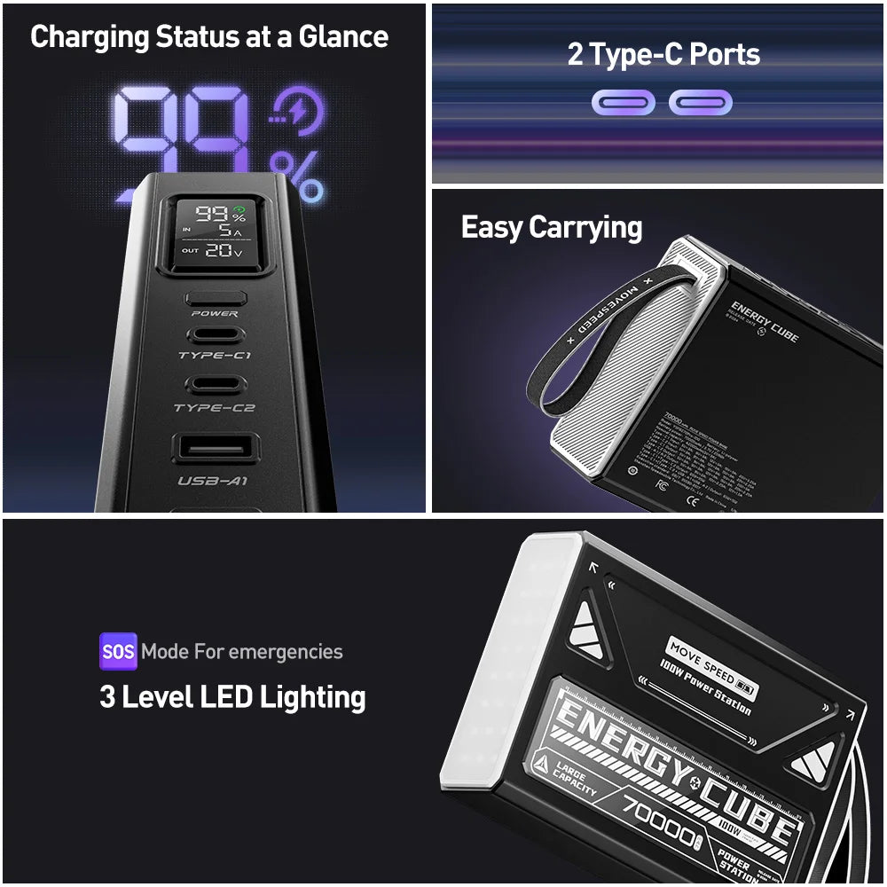 MOVESPEED Z70 Pro Large Capacity Power Bank 140W Max Fast Charge Laptop External Battery Charger for MacBook Pro Outdoor Camping